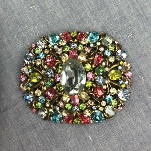 Hollycraft Domed Pastel Rhinestone Brooch Pin